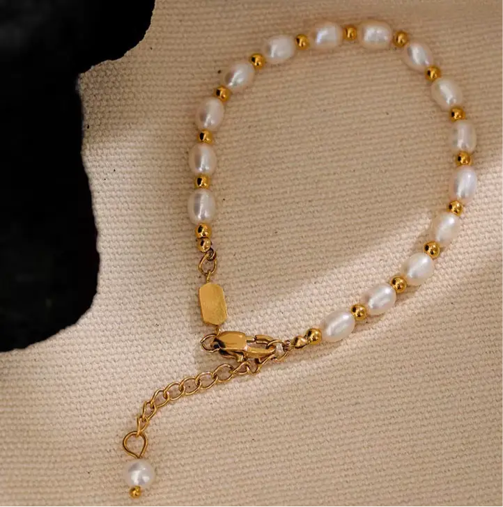 Bracelet en perles naturelles d'eau douce : Bracelet Lady L'or Didon