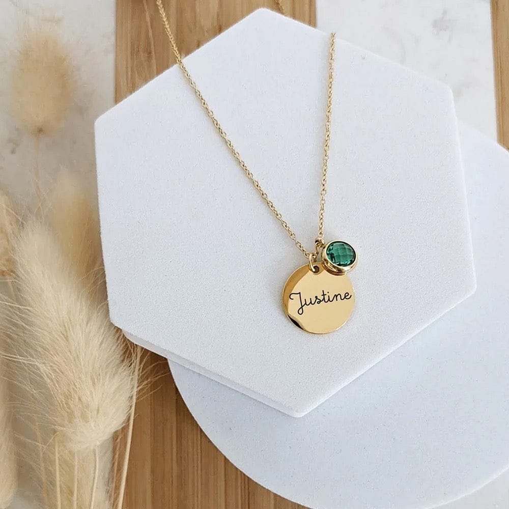 Collier personnalisé avec gravure et pierre de naissance : Enfant fille