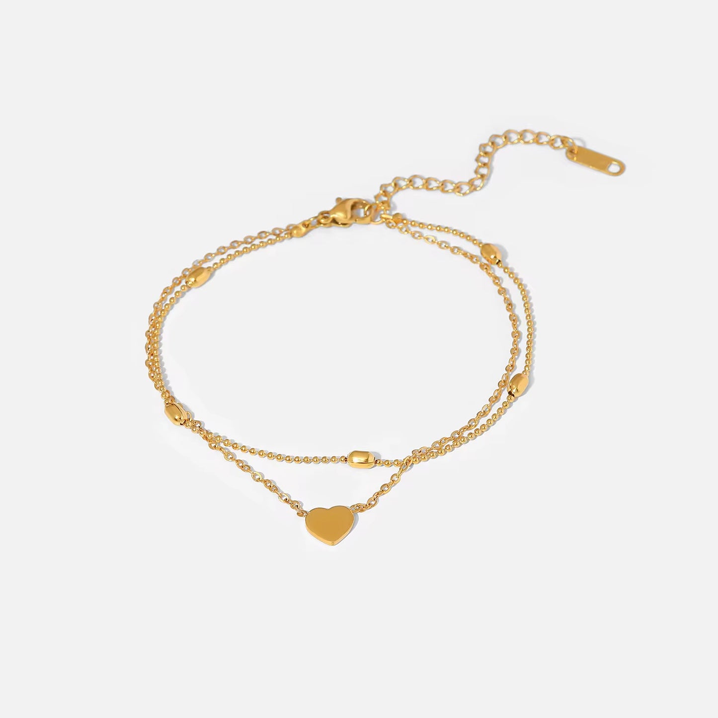 Bracelet de cheville doré double rang – Cœur minimaliste