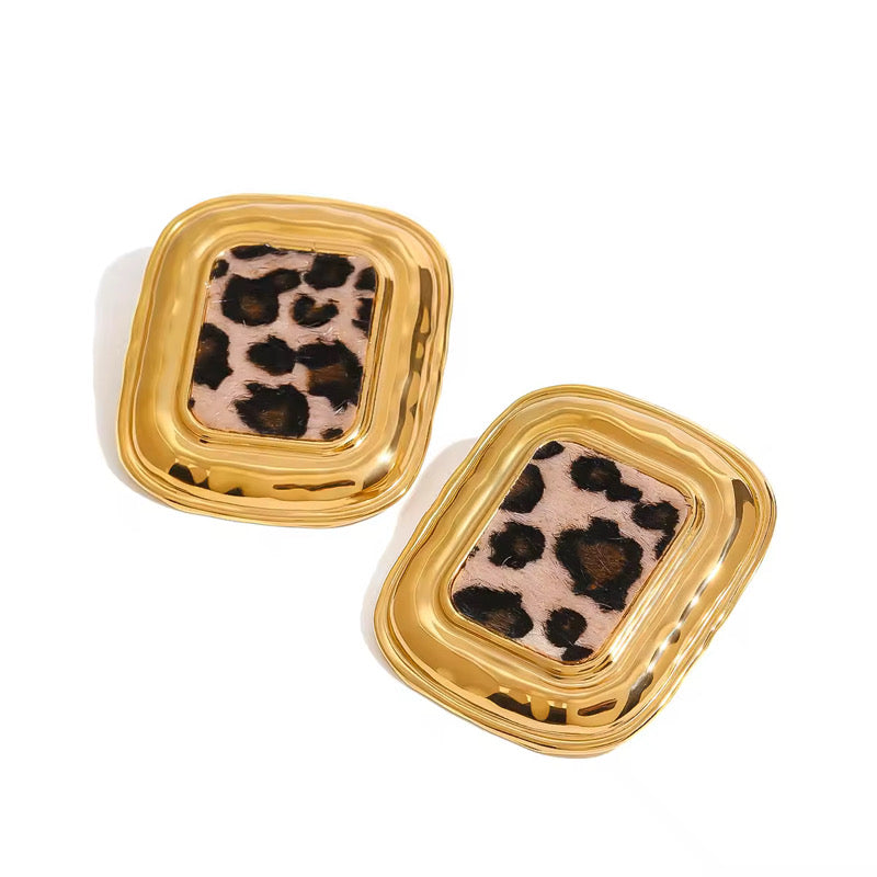 Boucles d’oreilles rectangle taille XL empreinte léopard