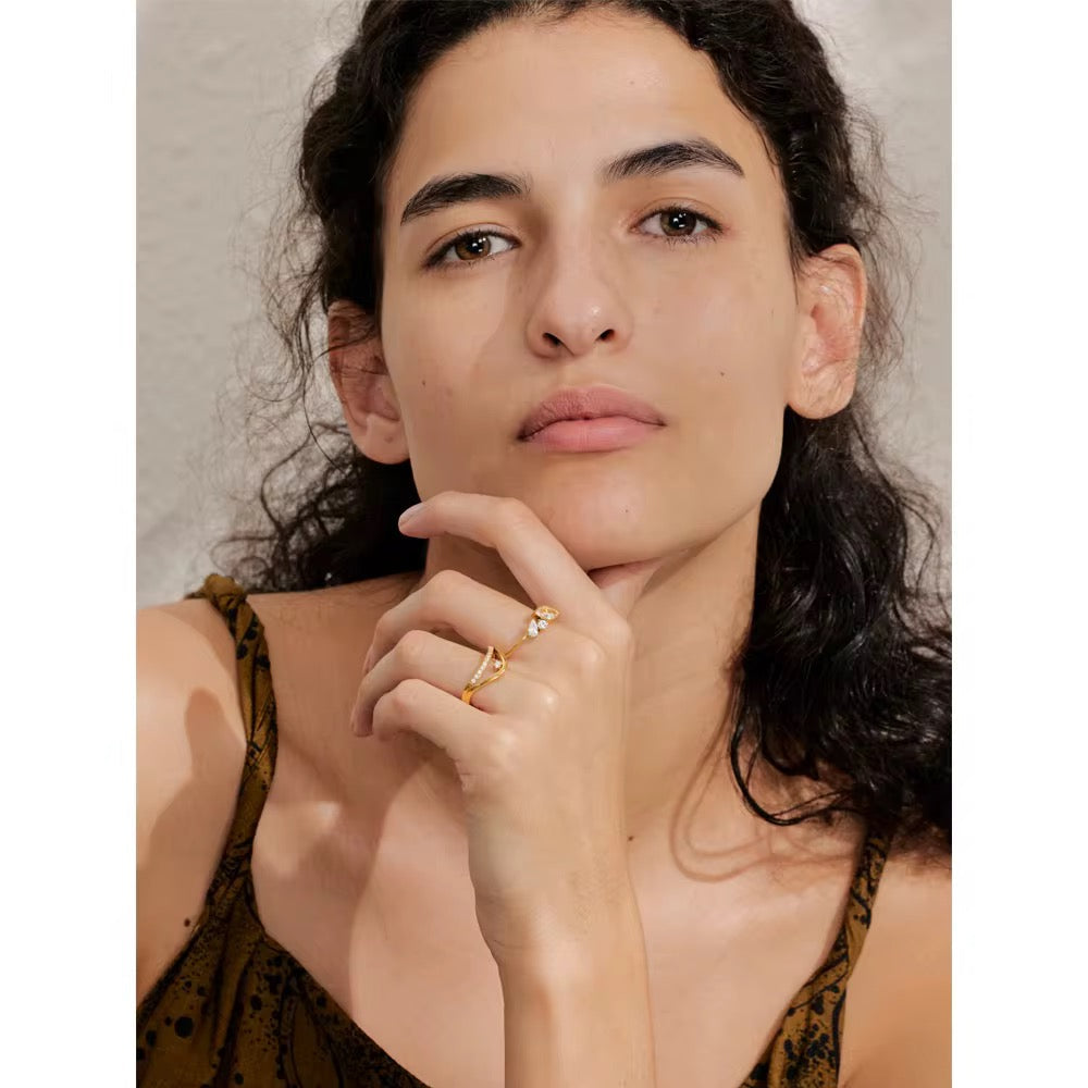 Bague en acier inoxydable ornée de zircon L'or Didon