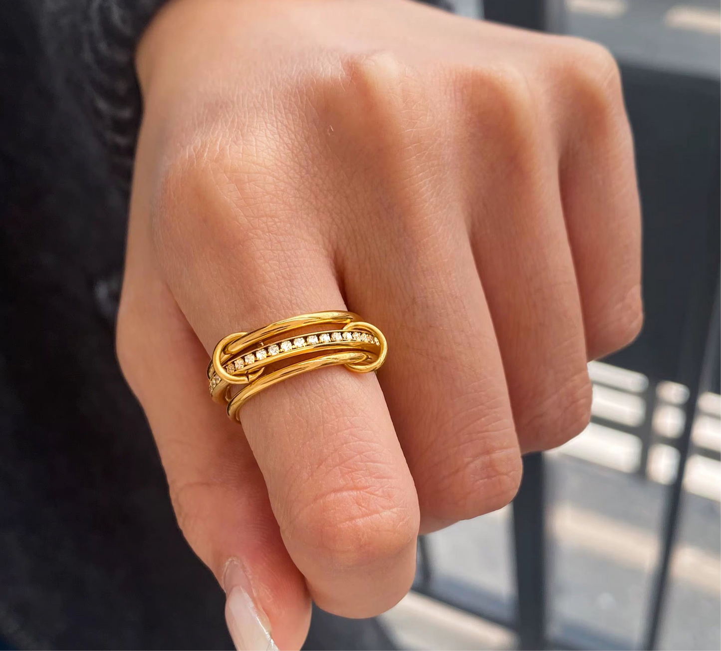 Bague multi-anneaux unis – Acier inoxydable plaqué or