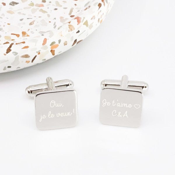 Boutons de manchette carrés personnalisé avec gravure