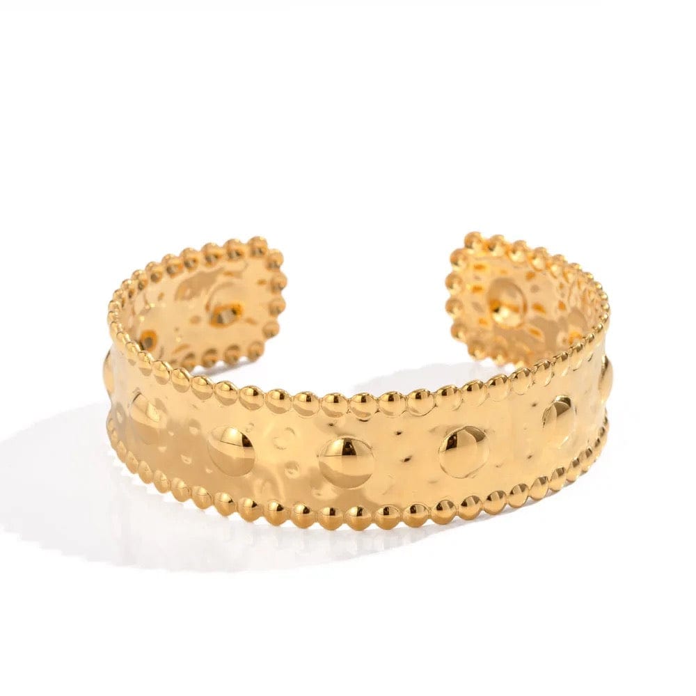 Bracelet jonc doré avec motifs, large et ajustable