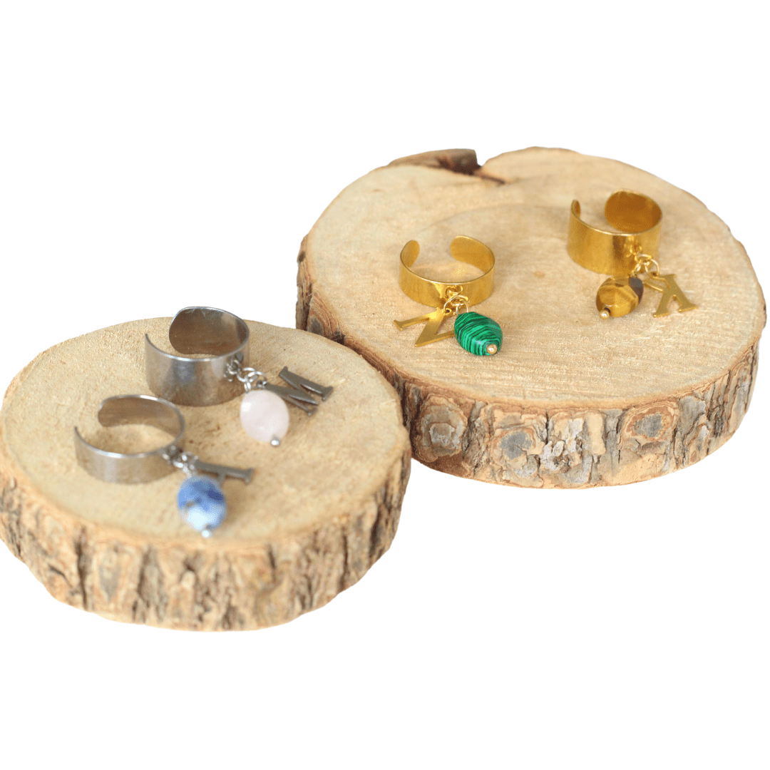Bague personnalisée avec initiale et pierre naturelle : Bague breloque