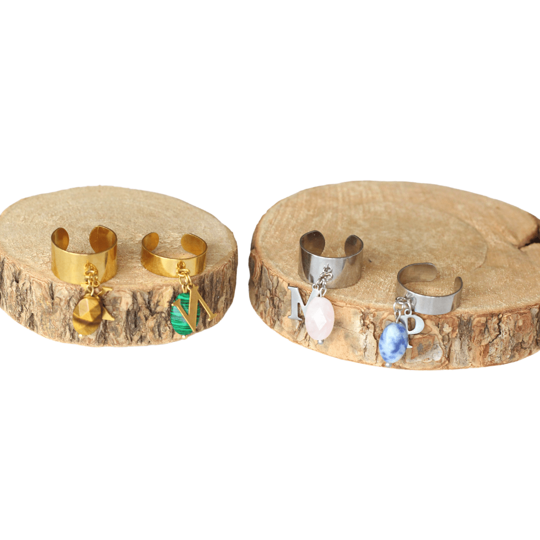 Bague personnalisée avec initiale et pierre naturelle : Bague breloque
