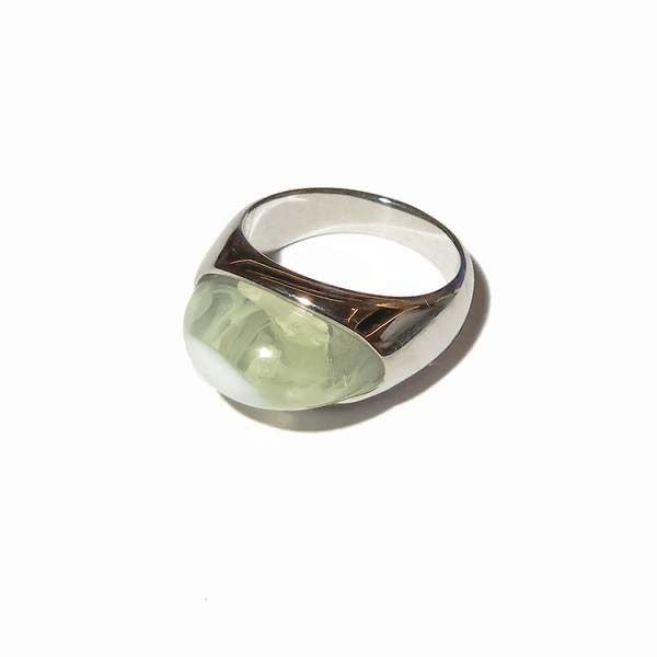 Bague Pierre Verte – Résine & Acier Inoxydable argenté