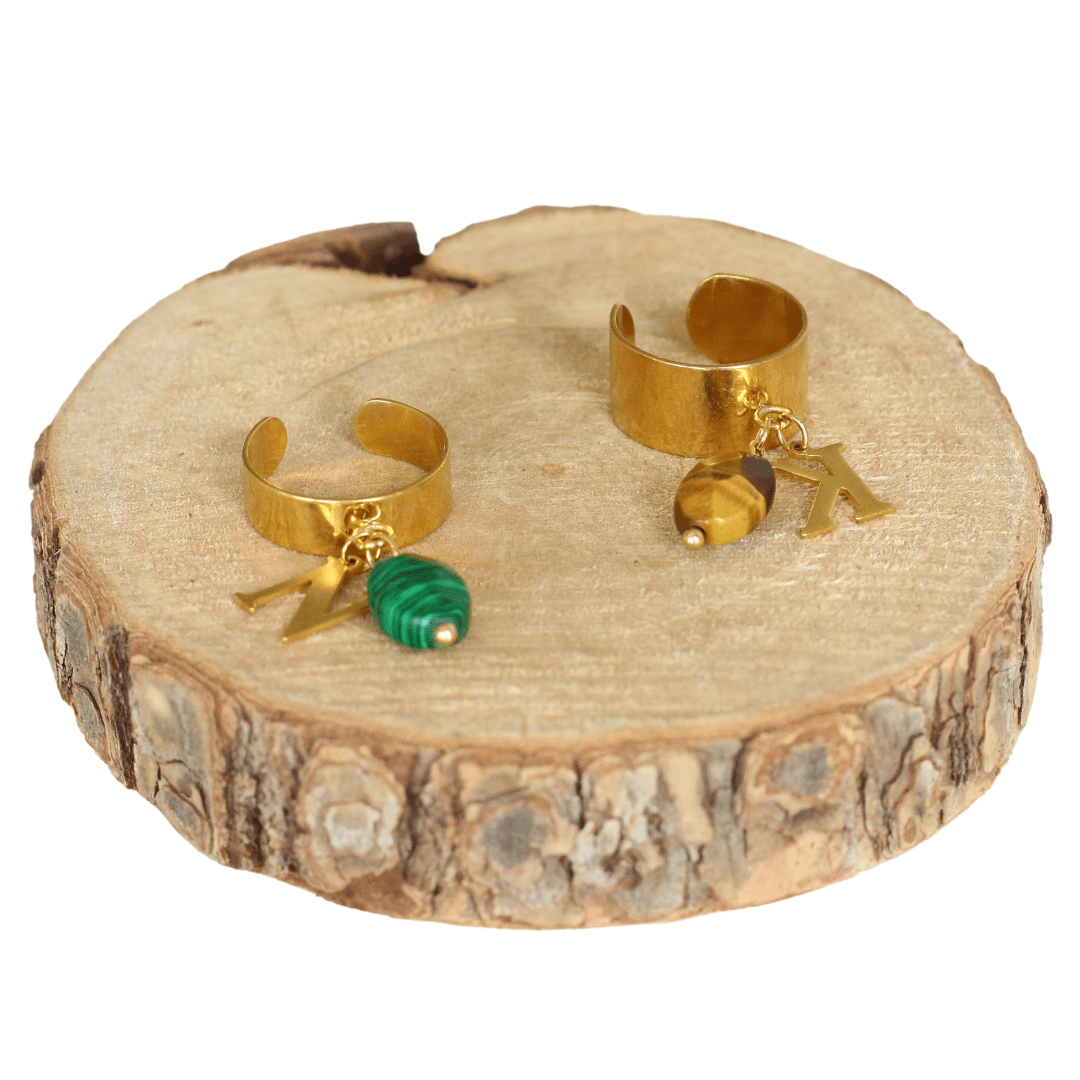 Bague personnalisée avec initiale et pierre naturelle : Bague breloque
