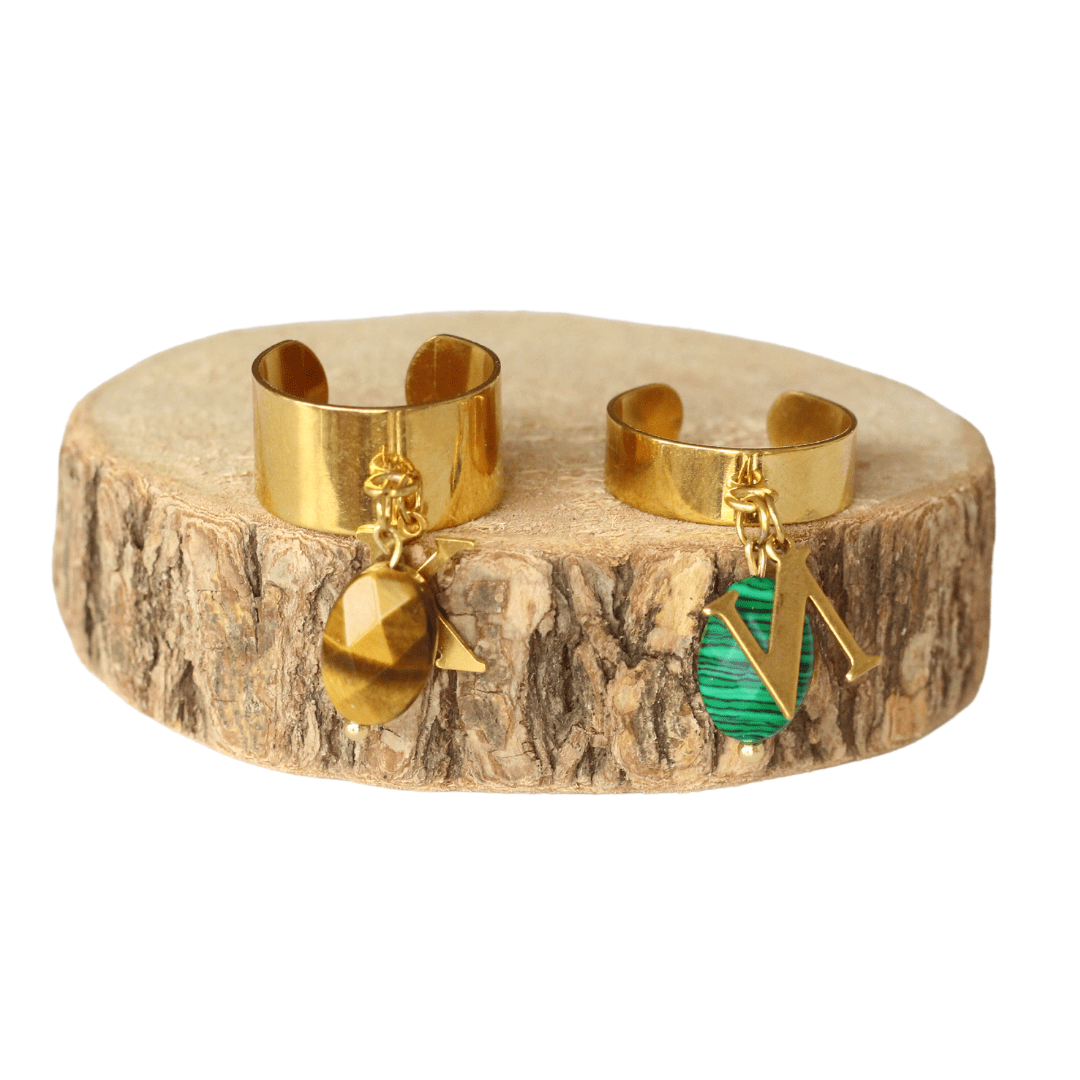 Bague personnalisée avec initiale et pierre naturelle : Bague breloque