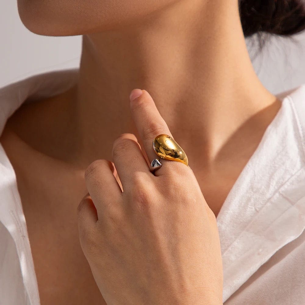 Nadine : Bague unique bicolore, dorée et argentée