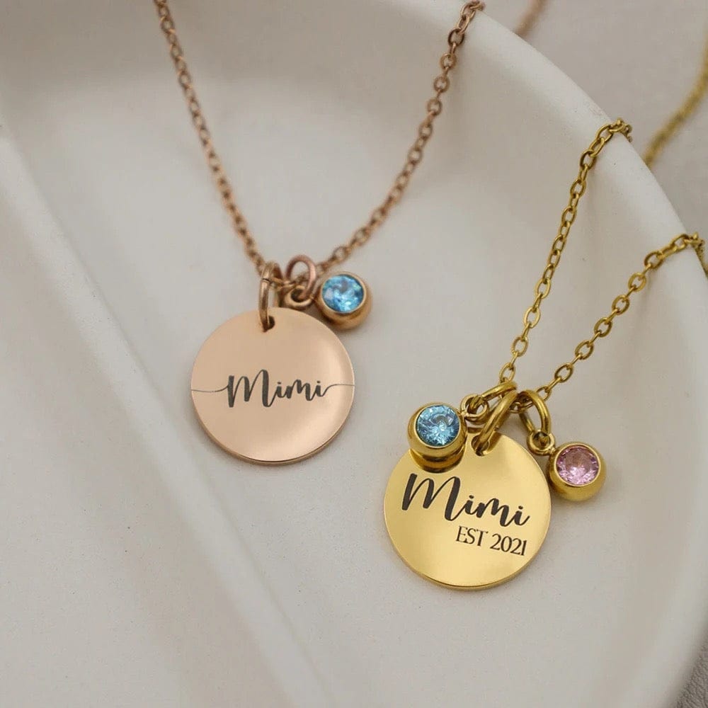 Collier personnalisé avec gravure et pierre de naissance : Enfant fille