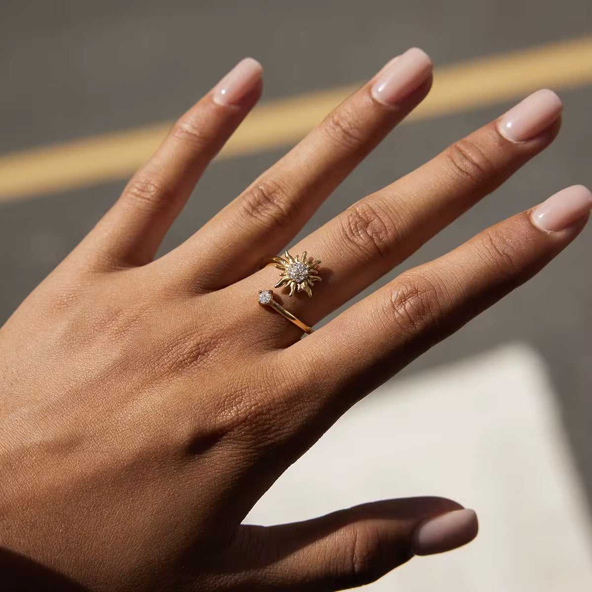 Bague soleil zircon – acier inoxydable doré 18K