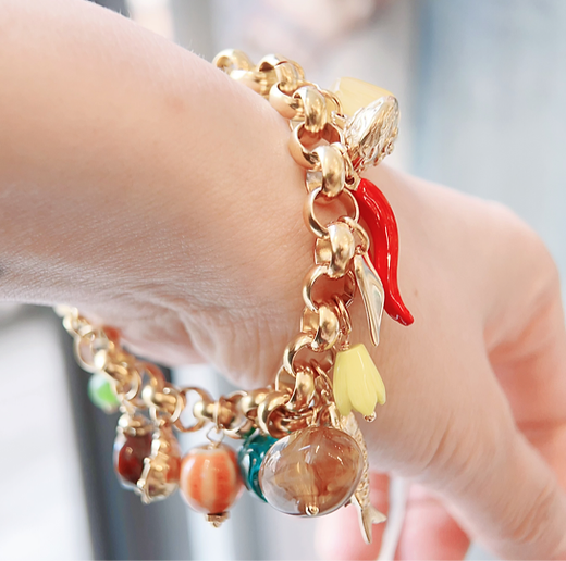 Bracelet doré à charms pierres naturelles – Acier inoxydable plaqué or 18k | Bijou coloré femme