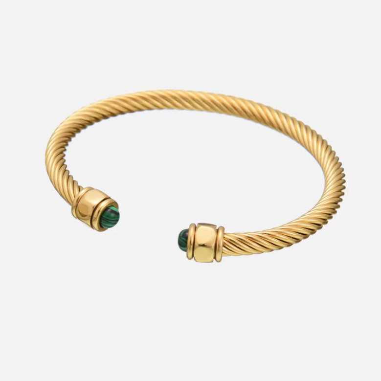 Jonc Doré Ajustable avec Cabochons de Pierres Naturelles malachite