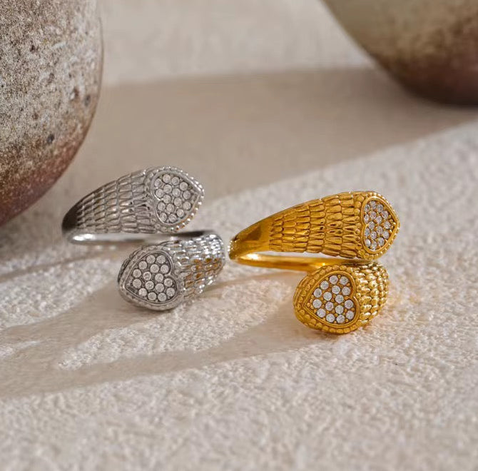 Bague ajustable en acier inoxydable et pierre de zirconium L'or Didon