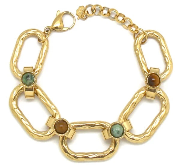 gros maillons dorés ornés de pierres semi précieuses naturelles : bracelet Maïwenn