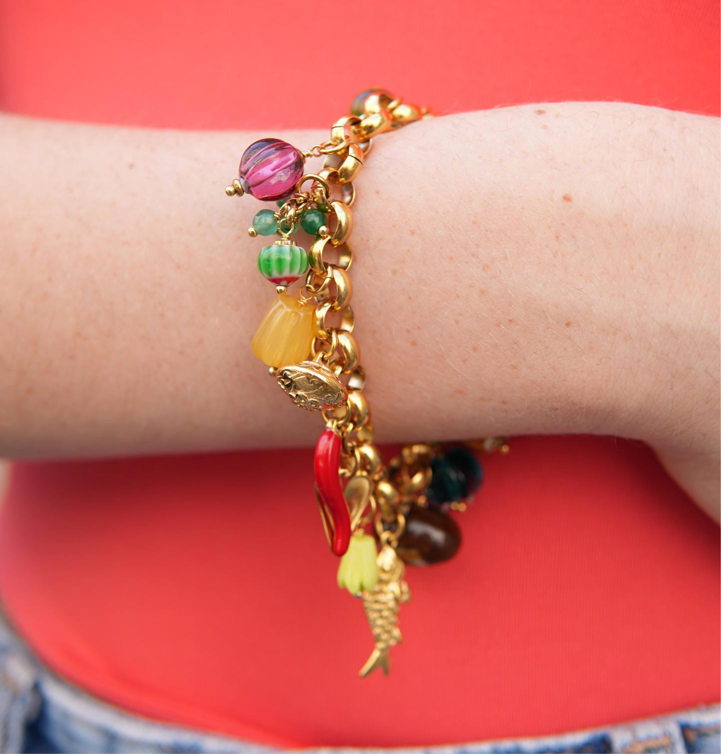 Bracelet doré à charms pierres naturelles – Acier inoxydable plaqué or 18k | Bijou coloré femme