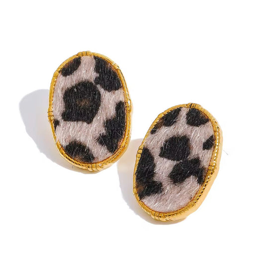 Boucles d’oreilles forme ovale panthère empreinte léopard