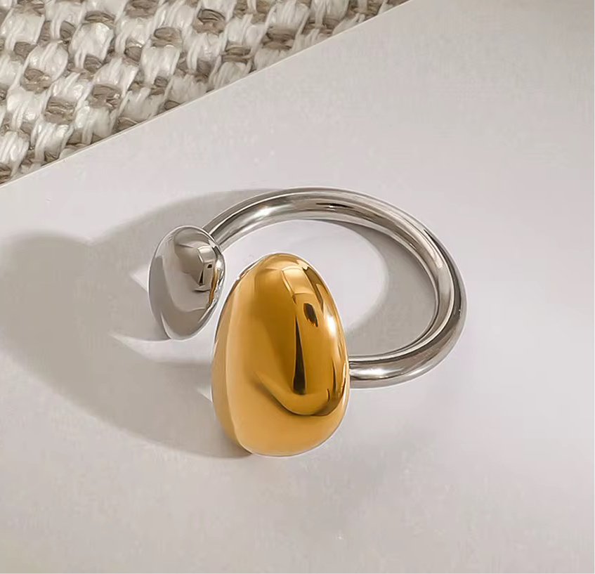 Bague Bicolore Ajustable – Acier Inoxydable Doré & Argenté