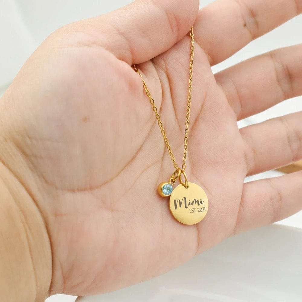 Collier personnalisé avec gravure et pierre de naissance : Enfant fille