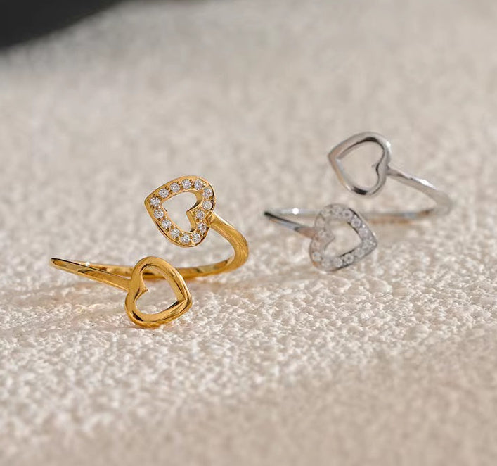Bague deux cœurs croisés – acier inoxydable doré 18K