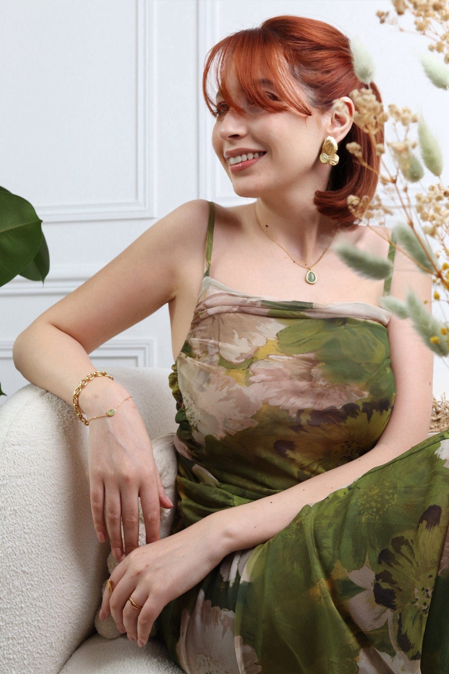Spring : boucles d'oreilles ornées de pierres naturelles "Aventurine verte" L'or Didon