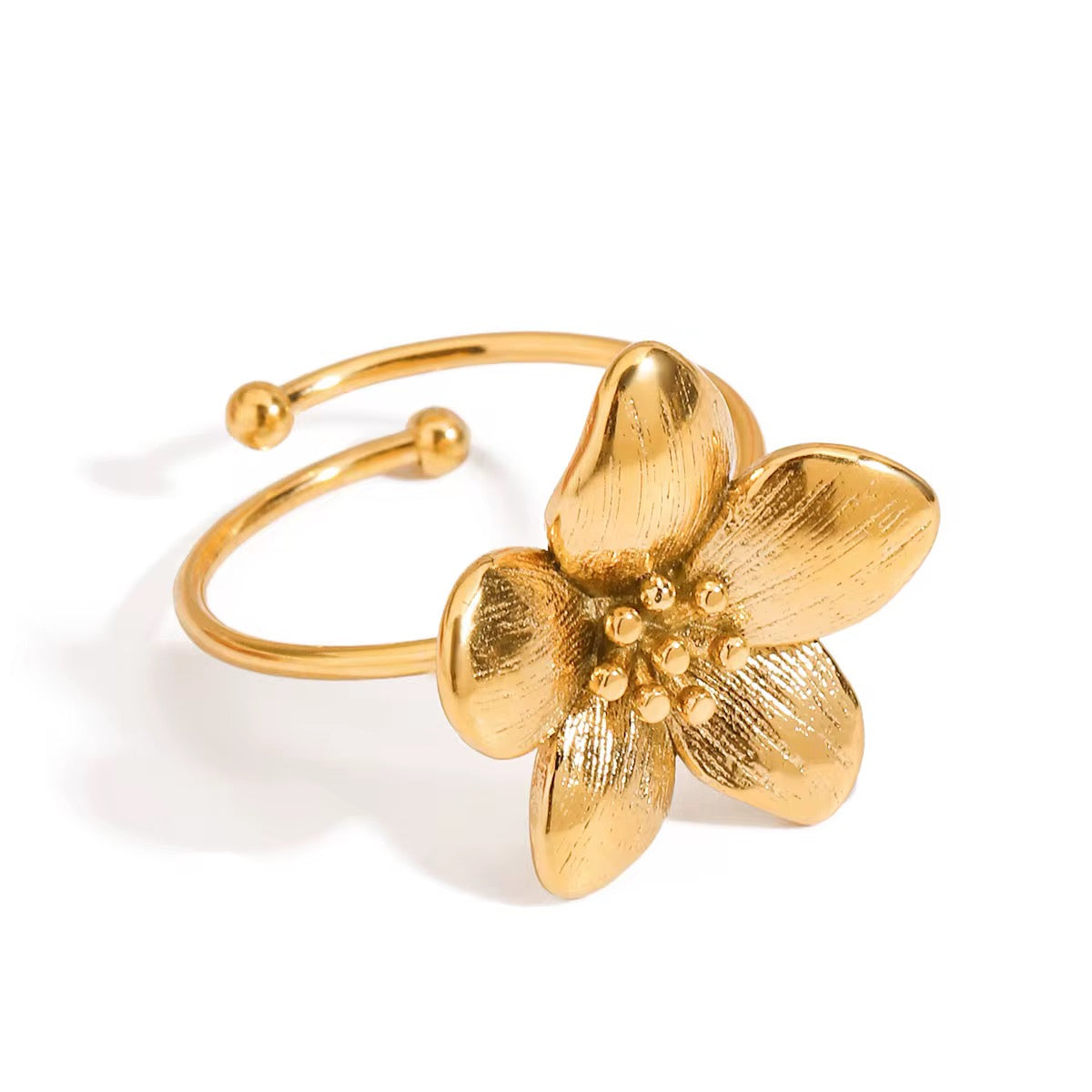 Bague Fleur Sakura – Acier Inoxydable Plaqué Or réglable