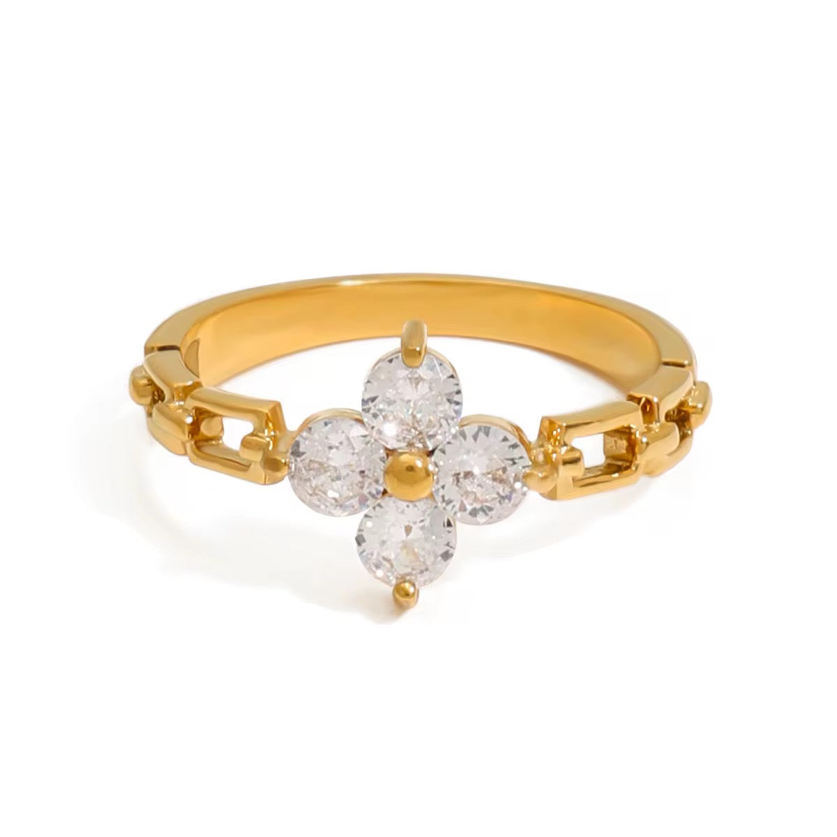 Bague dorée Fleur en Zirconium – Bijou en Acier Inoxydable Plaqué Or