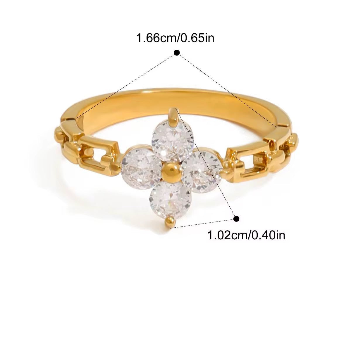 Bague Fleur en Zirconium – Bijou en Acier Inoxydable Plaqué Or