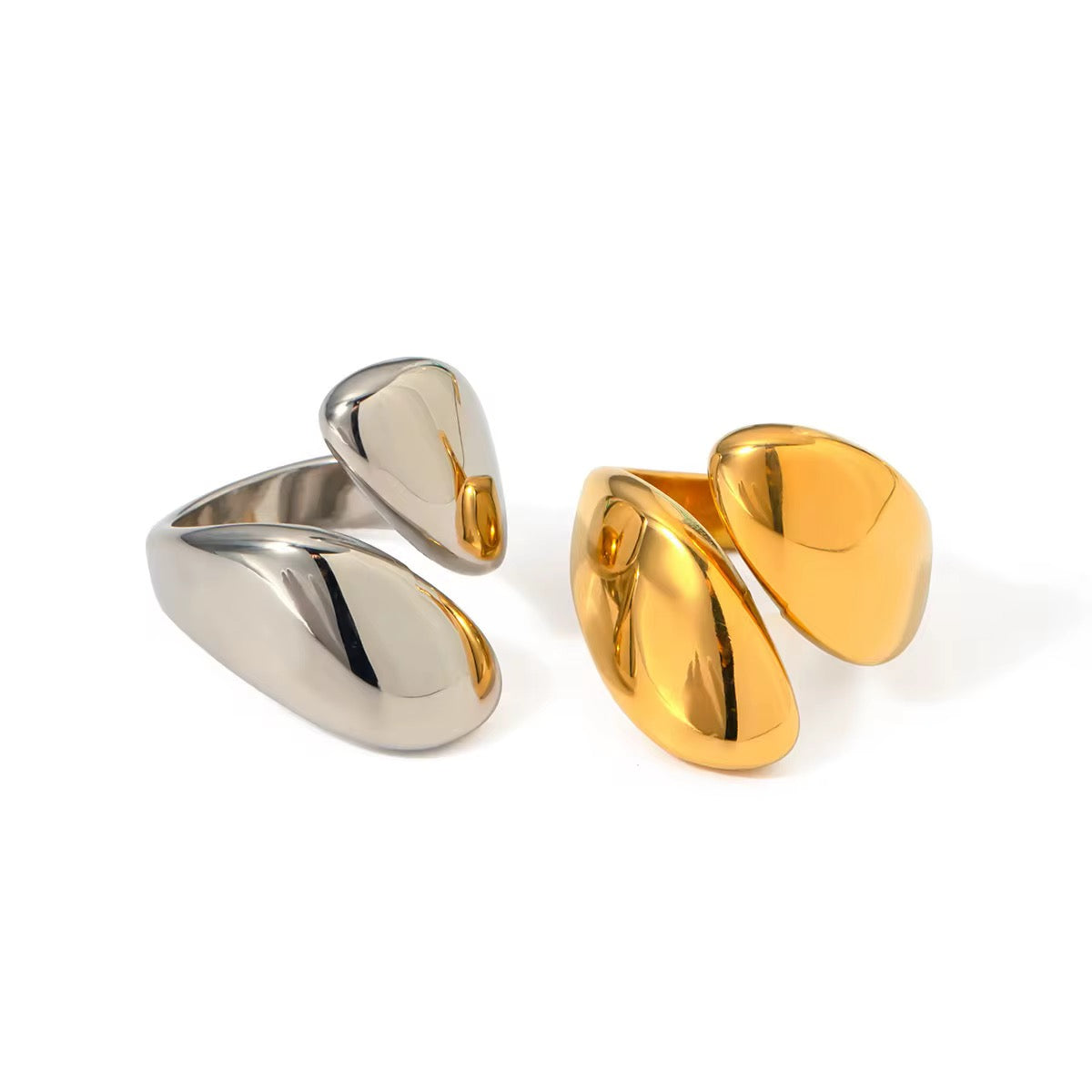 Bague ajustable en acier inoxydable trempée à l’or 18 carats : Clara