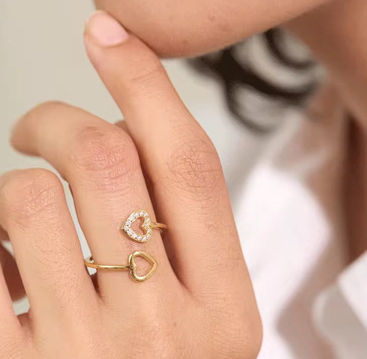 Bague deux cœurs croisés – acier inoxydable doré 18K