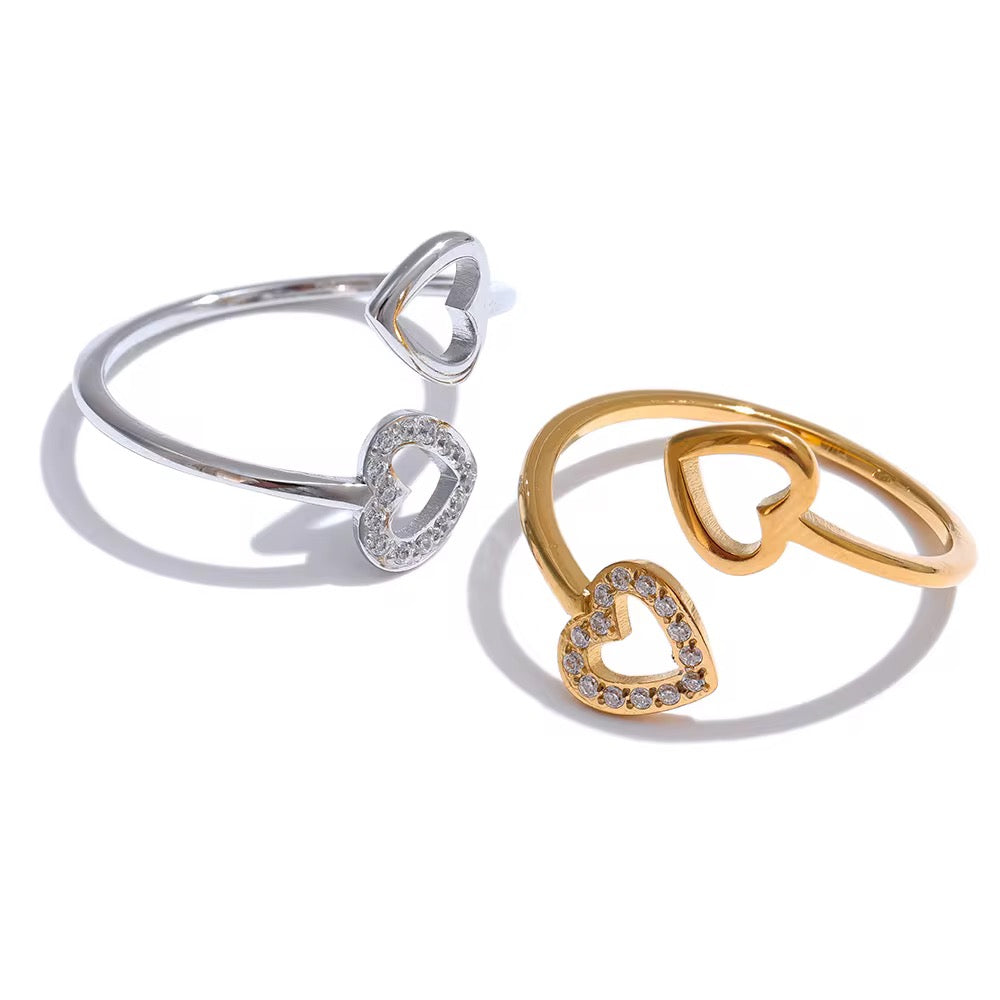 Bague deux cœurs croisés – acier inoxydable doré 18K