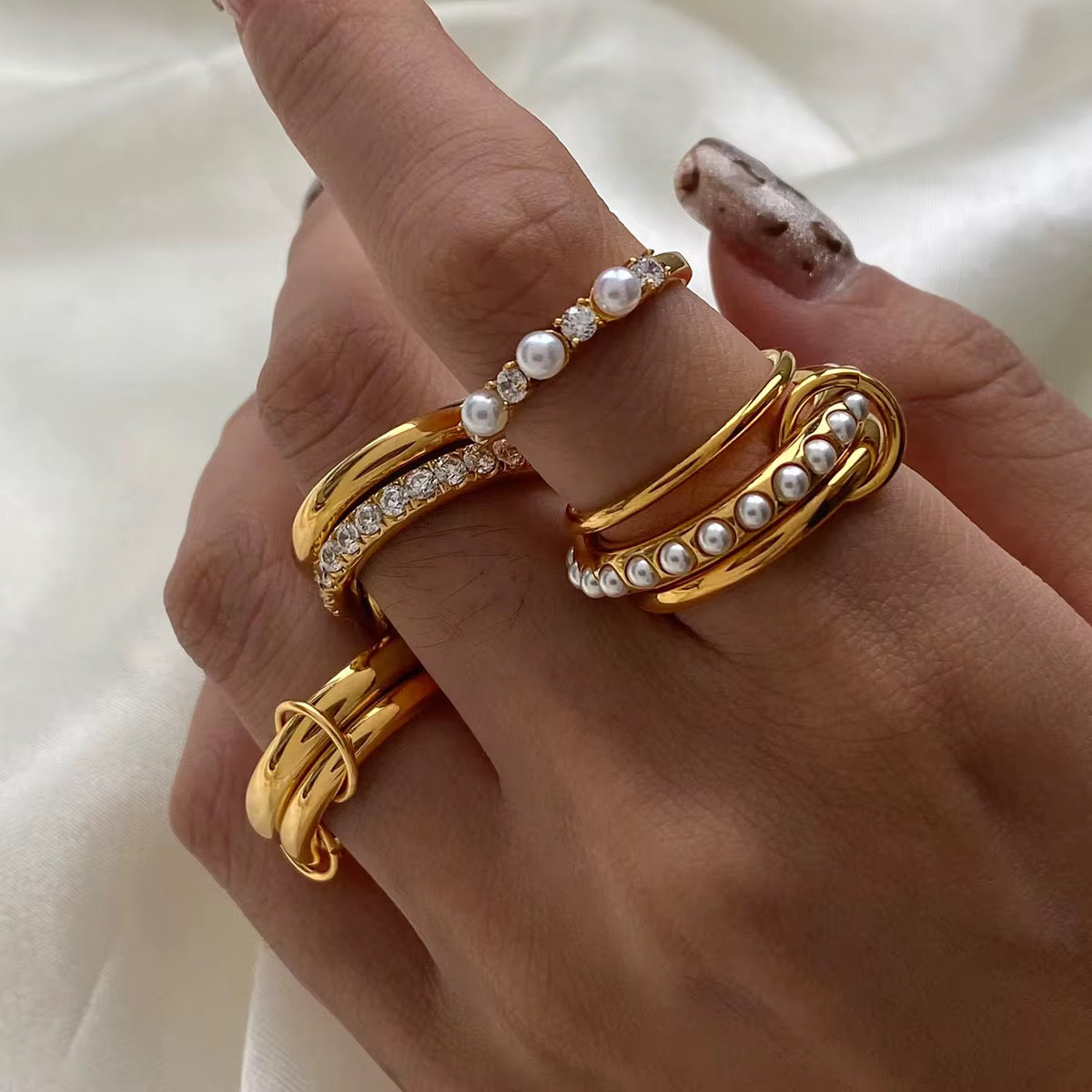 Bague double-anneaux unis – Acier inoxydable plaqué or