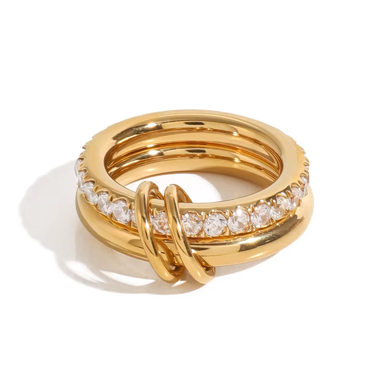 Bague double-anneaux unis – Acier inoxydable plaqué or