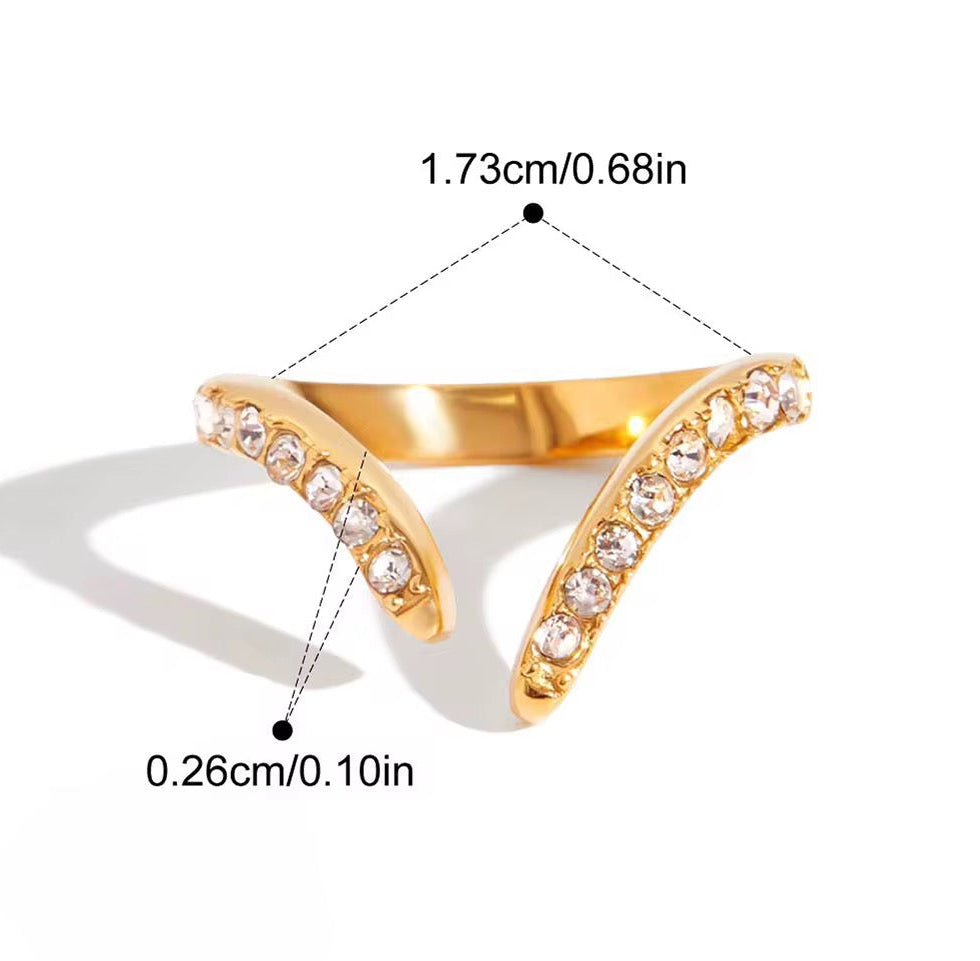 Bague en V sertie de zircons – acier inoxydable doré 18K