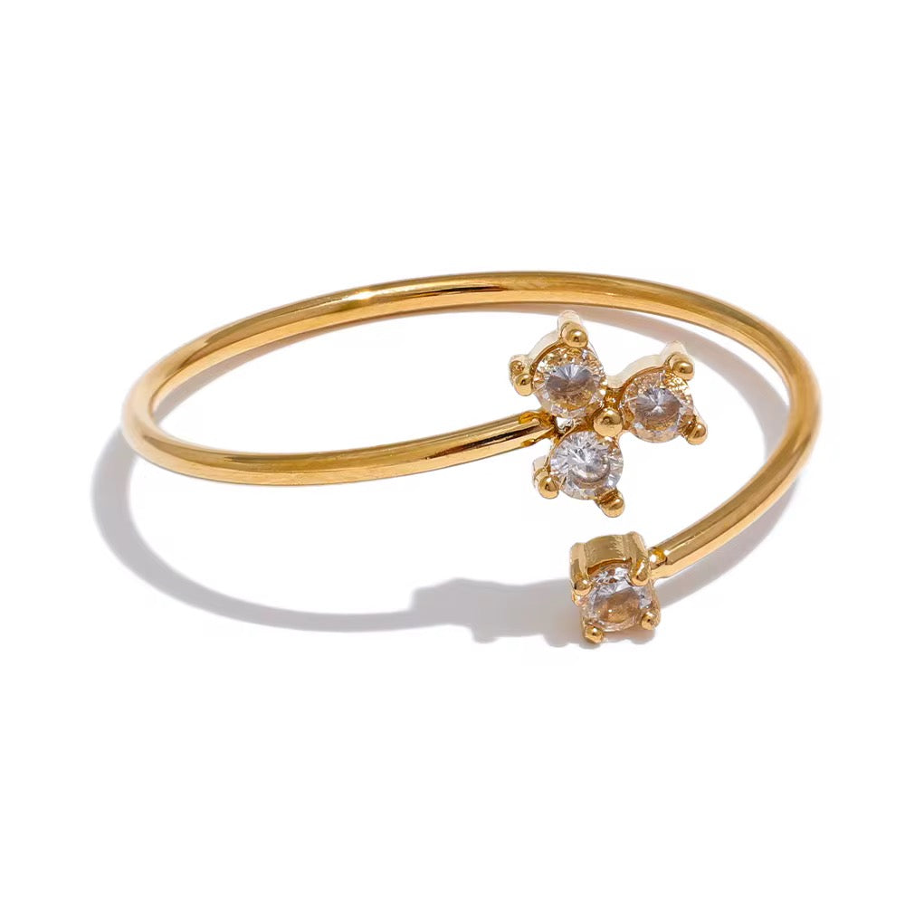 Bague fleur zircon – acier inoxydable doré 18K