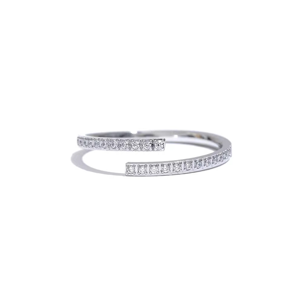 Bague ouverte sertie de zircon – acier inoxydable doré ou argenté