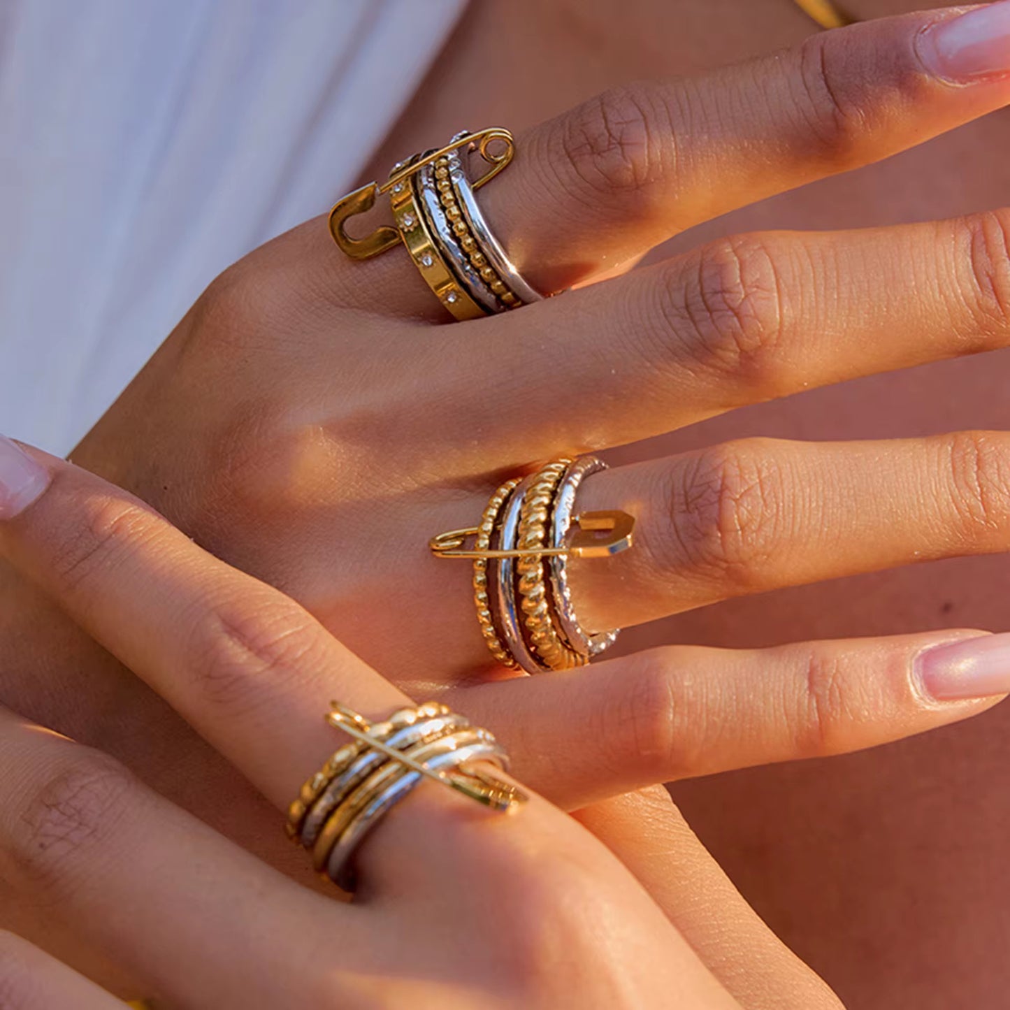 Bague épingle mixte doré/argenté – acier inoxydable : Laure
