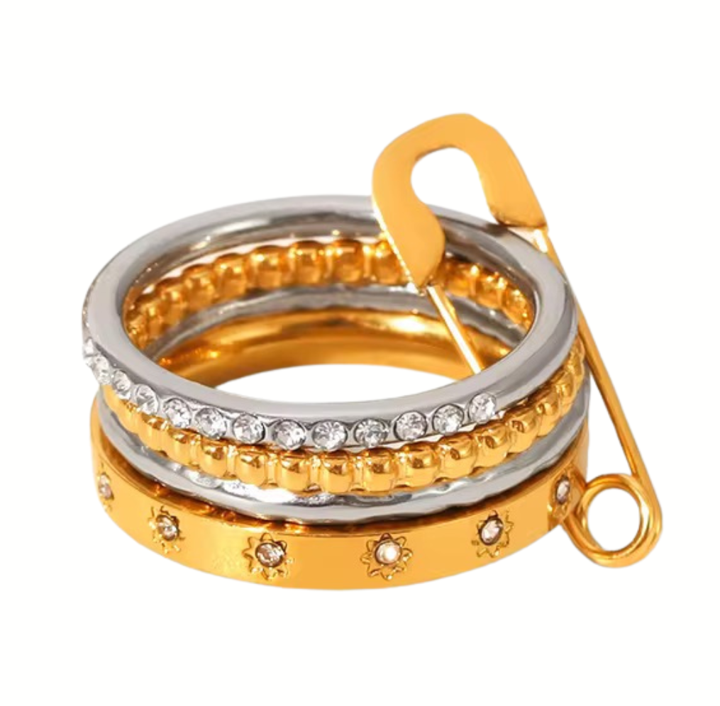 Bague épingle mixte doré/argenté – acier inoxydable : Laure