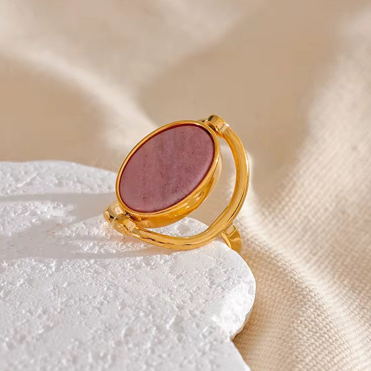 Philippine : Bague réversible 2-en-1 en acier inoxydable doré – Nacre & pierre naturelle rose L'or Didon