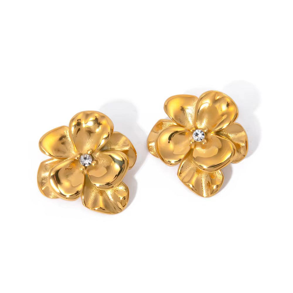 Boucles d’Oreilles Fleur dorée – Acier Chirurgical Plaqué Or pour mariage ou quotidien