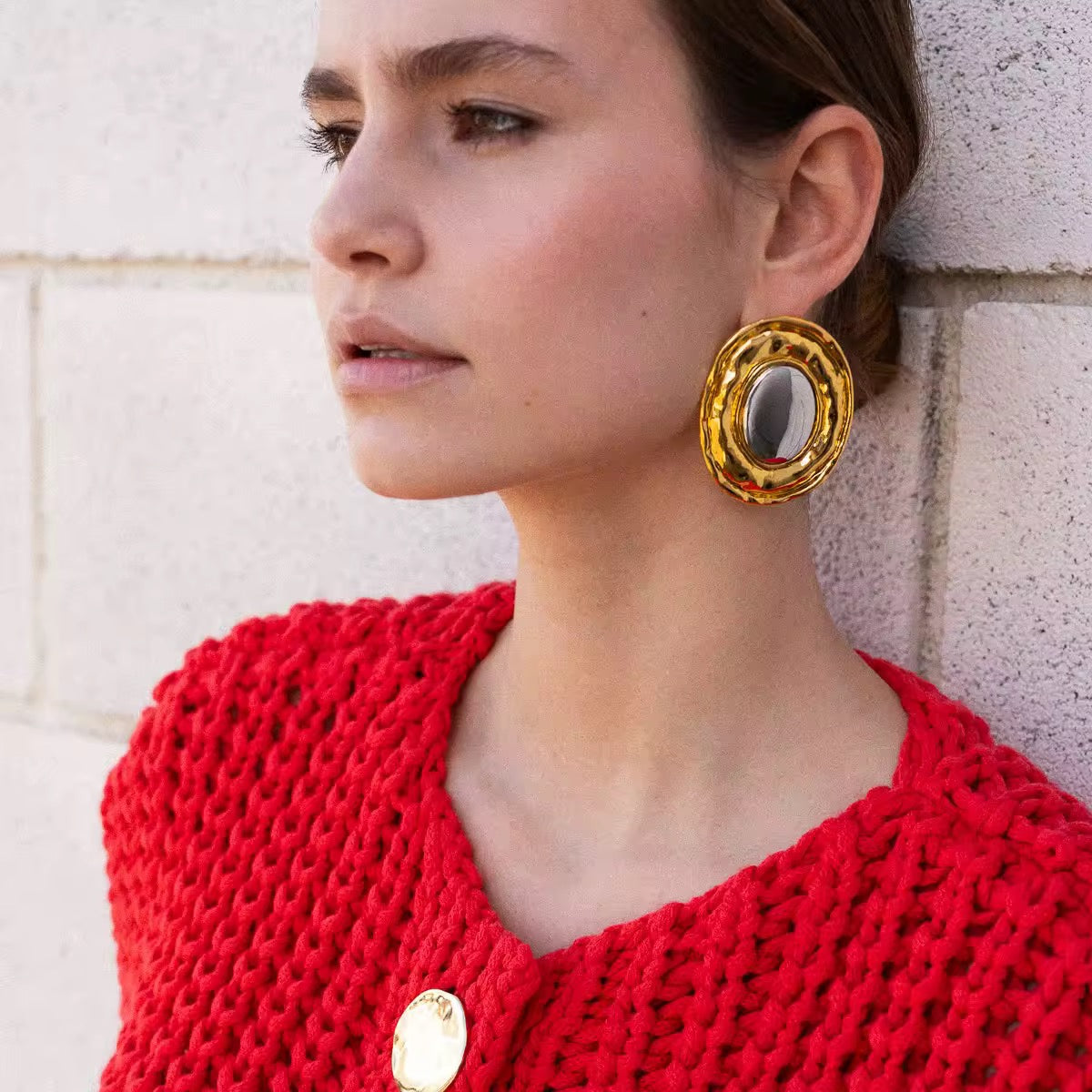 Boucles d’Oreilles Ovales Bicolores – Doré et Argenté taille XXL