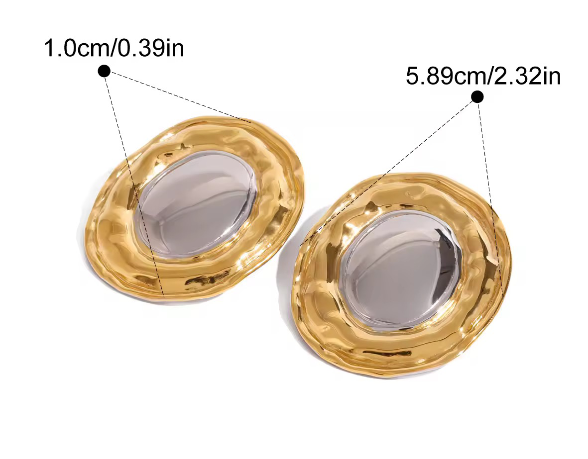 Boucles d’Oreilles Ovales taille XXL Bicolores – Doré et Argenté