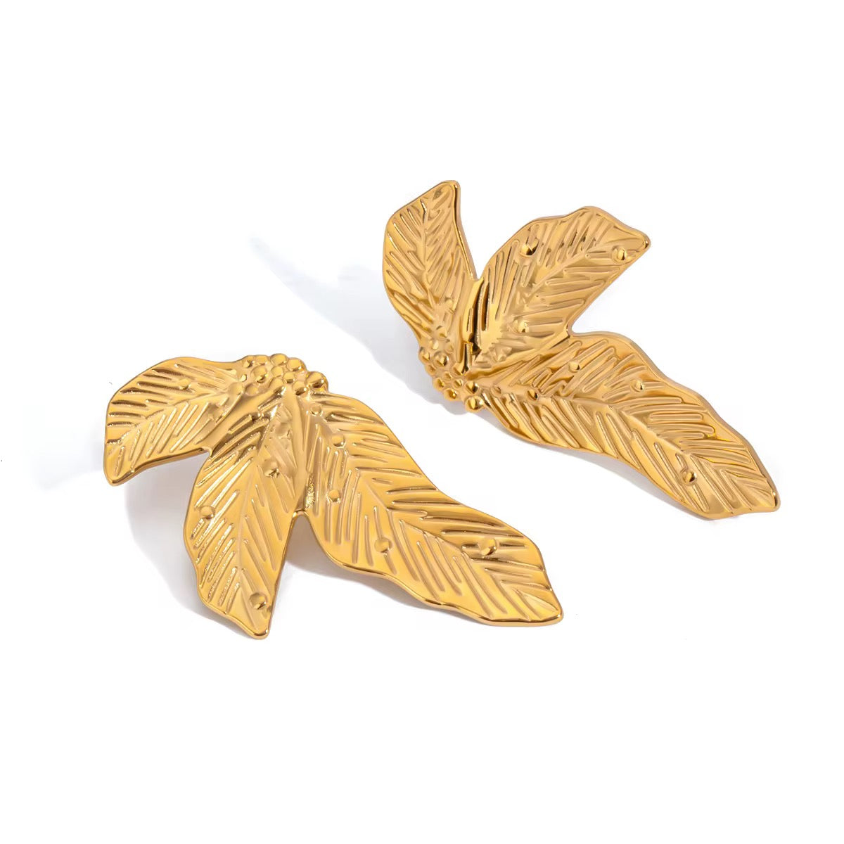Boucles d'Oreilles design palmier « Palméa » – Feuilles Dorées Plaqué Or