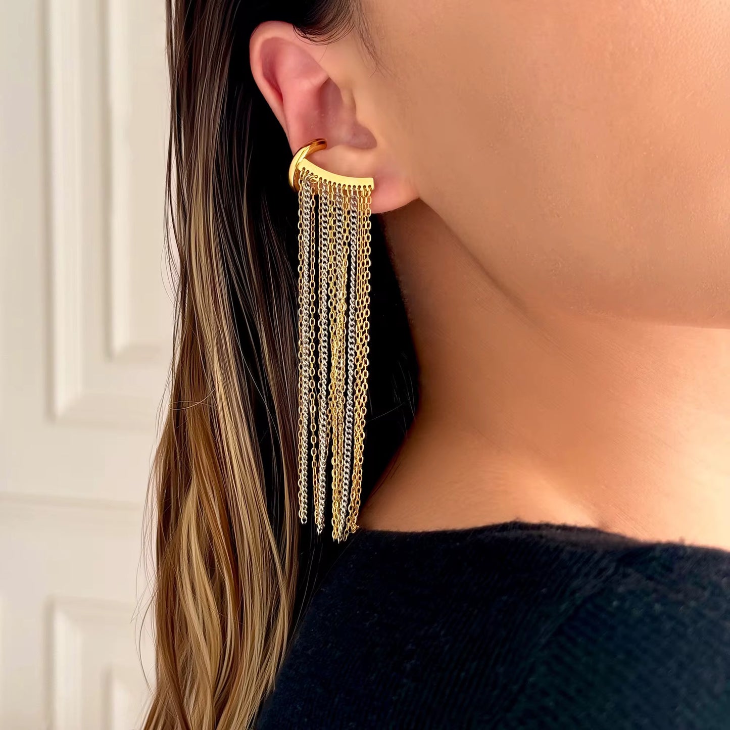 Boucles d’oreille ear-cuff chaînette : Faux piercing-Laura