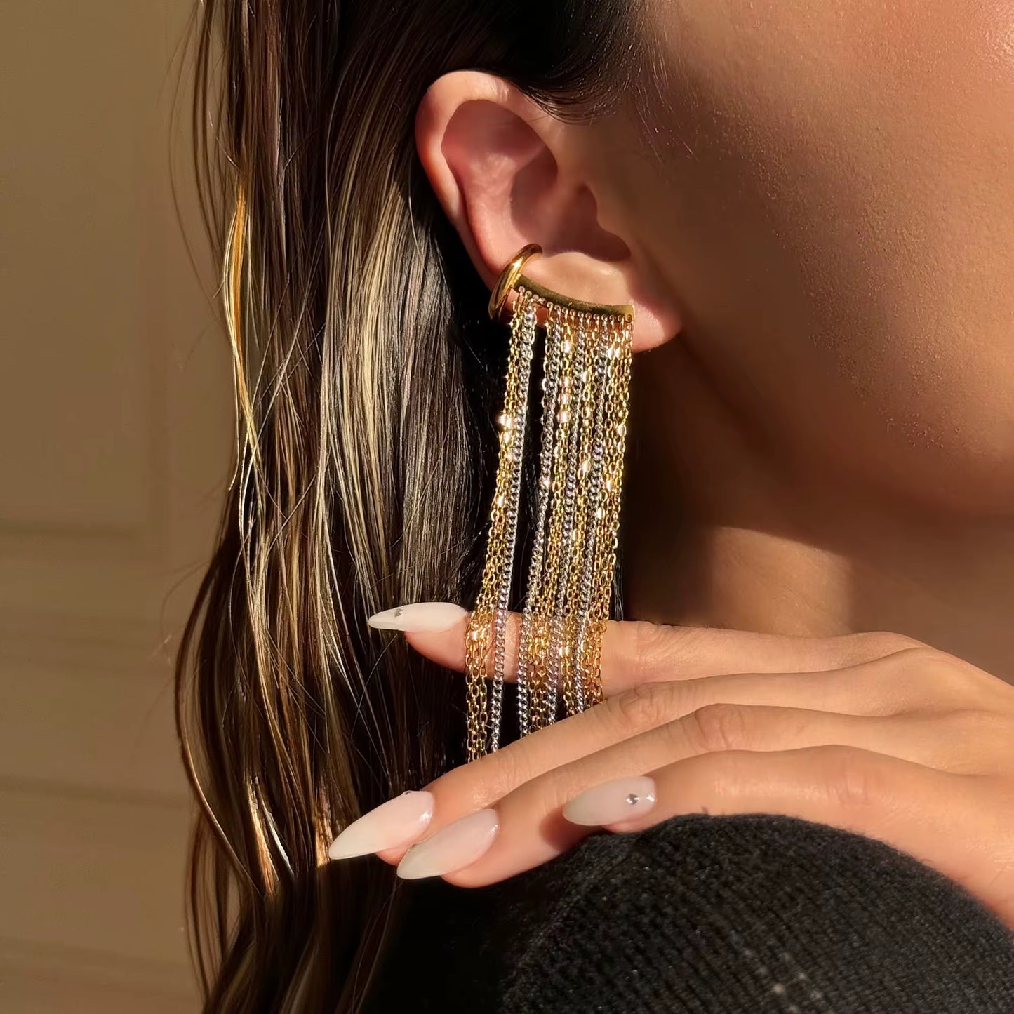 Boucles d’oreille ear-cuff chaînette : Faux piercing-Laura