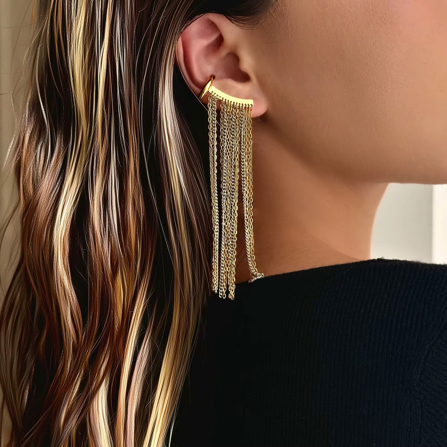 Boucles d’oreille ear-cuff chaînette : Faux piercing-Laura