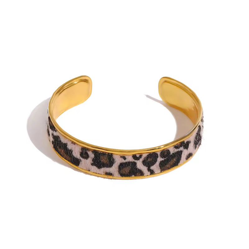 Bracelet Jonc Panthère doré ajustable empreinte animal léopard