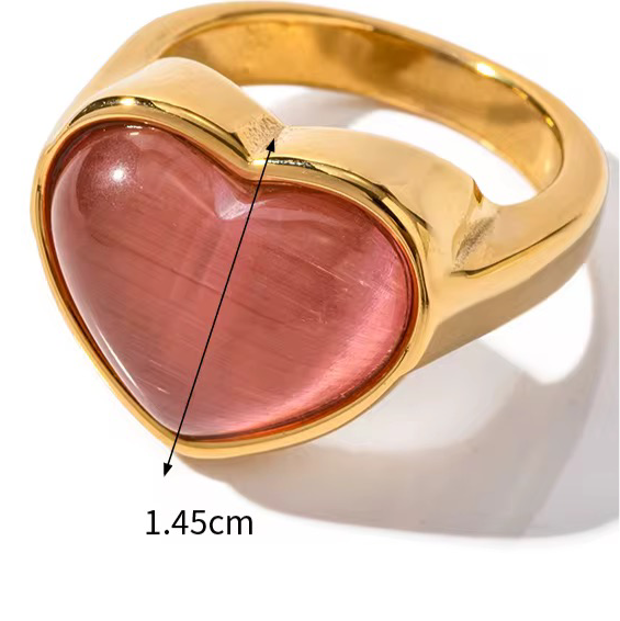 Bague Cœur Rose – Résine & Acier Inoxydable Plaqué Or 18K