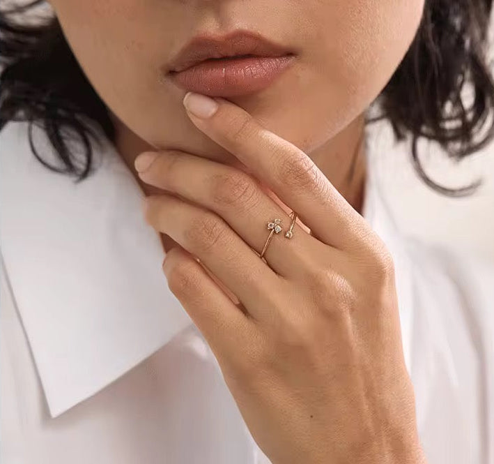 Bague fleur zircon – acier inoxydable doré 18K